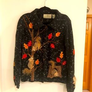 Design Options by Phillip Jane Gordon Fall Squirrel Scene Sweater Cardigan M 3D